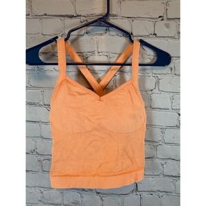AVIA Womens Activewear‎ Tank Top Peach Ribbed Cropped Criss Cross Back Small S